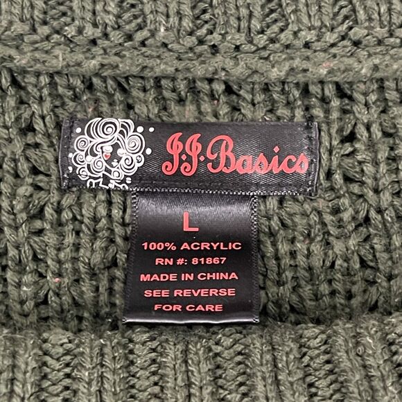 JJ Basics Chunky Cable Knit Sweater Womens Size Large Green Cowl Neck - Picture 2 of 8